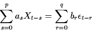 \begin{displaymath}\sum_{s=0}^p a_s X_{t-s} =
\sum_{r=0}^q b_r \epsilon_{t-r}
\end{displaymath}